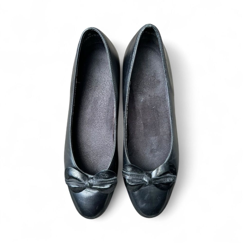 Munro Women’s Size 10 Black Leather Bow Ballet Flats Low Heel Comfort Shoes